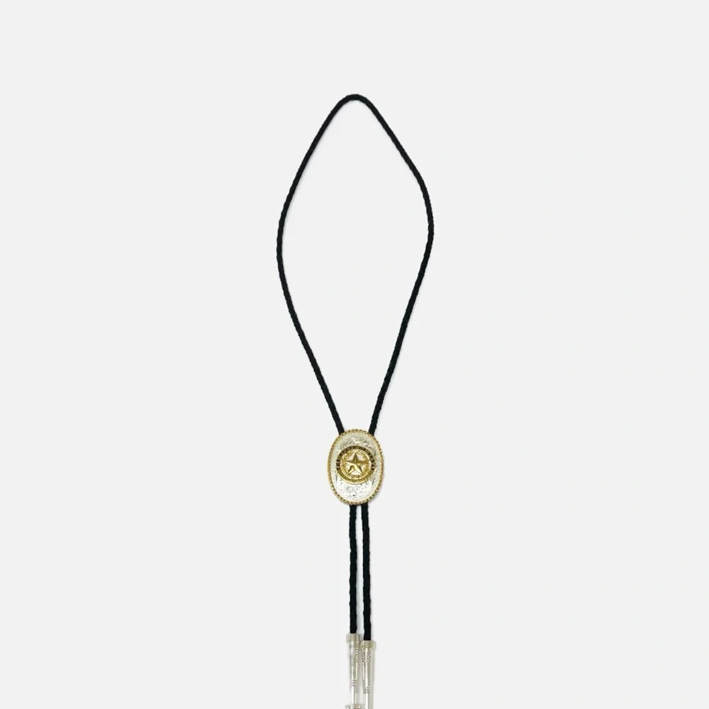 Montana Silversmiths Texas Lone Star Bolo Tie Black Leather 80894128 - Picture 2 of 5